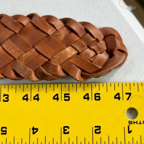 Coldwater Creek Braided Belt Women's L Brown Leather With Hammered Brass Buckle - Picture 6 of 7